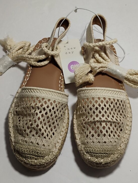 a new day Shoes - NWT A New Day Womens Espadrilles Sandals Ivory Crochet Ankle Wrap Size 6.5